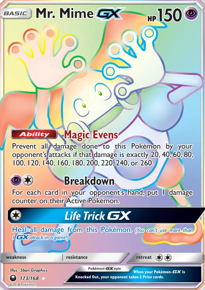 Mr. Mime GX Secret Rare Pokemon card #173 from Celestial Storm