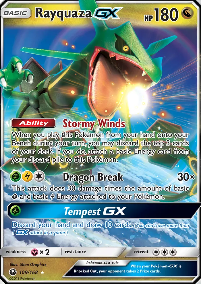 Rayquaza GX Ultra Rare Pokemon card #109 from Celestial Storm