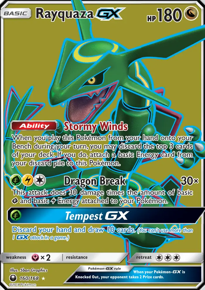 Rayquaza GX Ultra Rare Pokemon card #160 from Celestial Storm