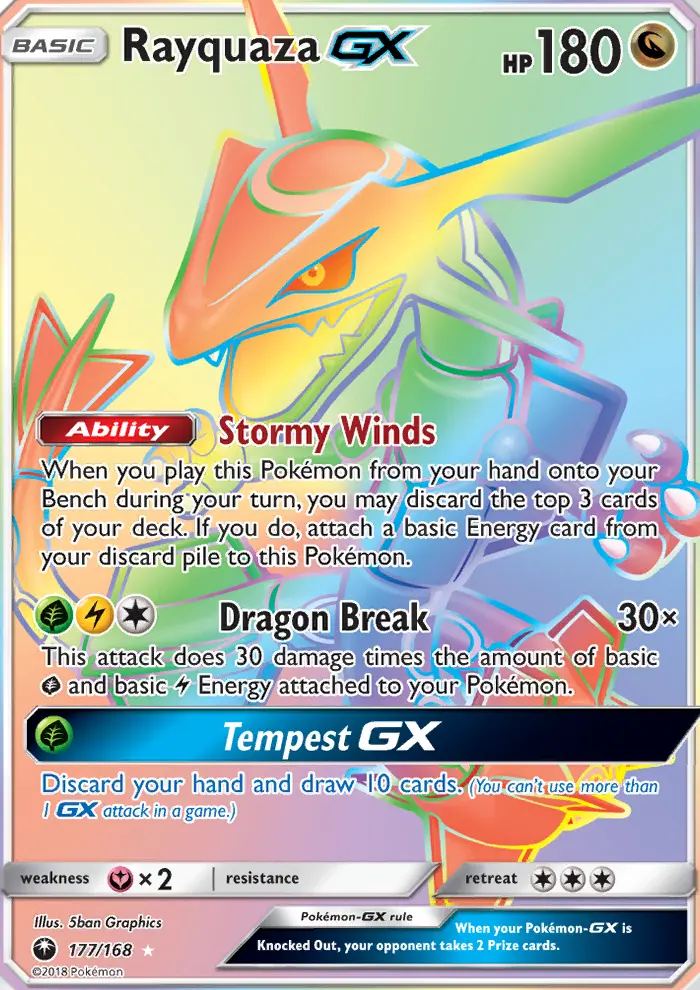 Rayquaza GX Secret Rare Pokemon card #177 from Celestial Storm