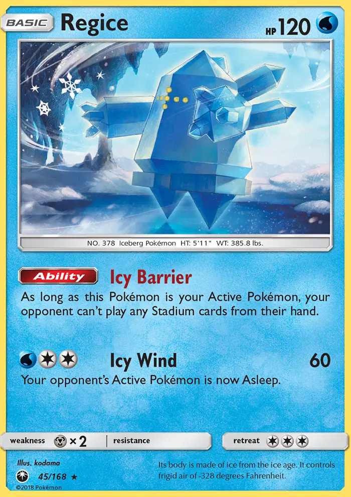 Regice Rare Pokemon card #45 from Celestial Storm