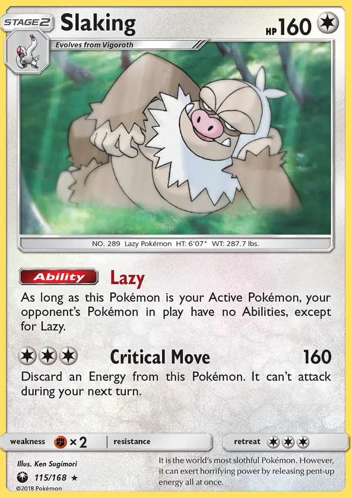 Slaking Rare Pokemon card #115 from Celestial Storm