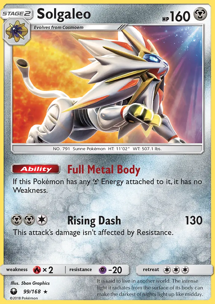 Solgaleo Rare Pokemon card #99 from Celestial Storm