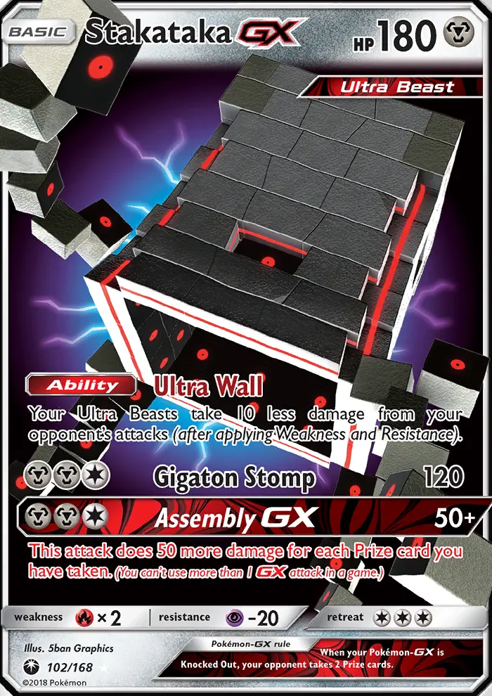 Stakataka GX Ultra Rare Pokemon card #102 from Celestial Storm