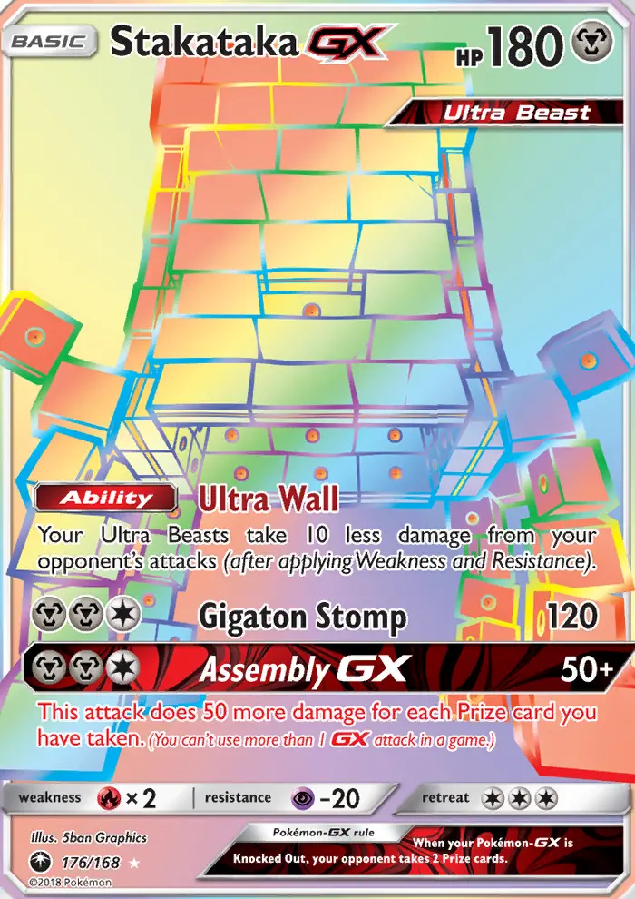 Stakataka GX Secret Rare Pokemon card #176 from Celestial Storm