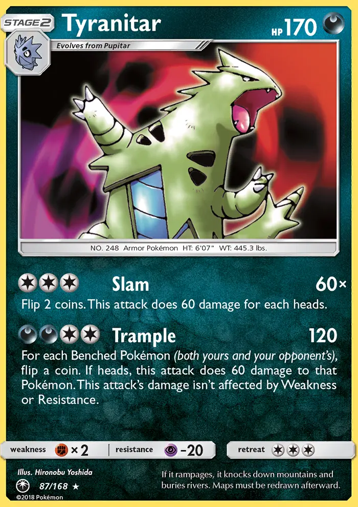 Tyranitar Rare Pokemon card #87 from Celestial Storm