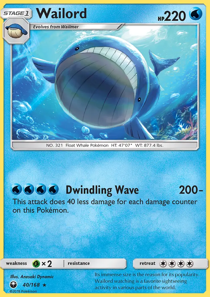 Wailord Rare Pokemon card #40 from Celestial Storm