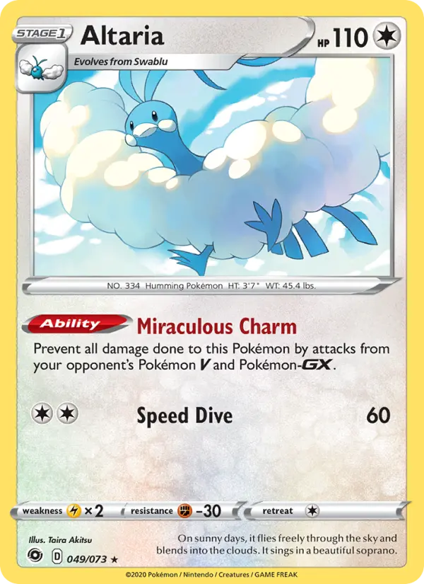 Altaria Holo Rare Pokemon card #49 from Champion's Path