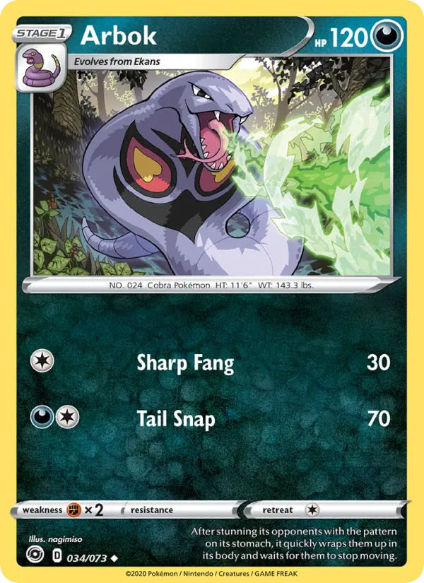 Arbok Uncommon Pokemon card #34 from Champion's Path