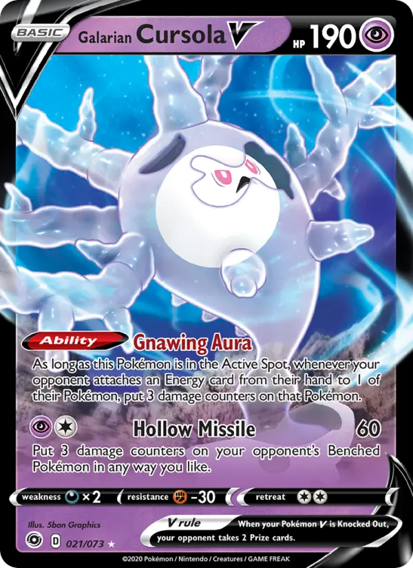 Galarian Cursola V Holo Rare V Pokemon card #21 from Champion's Path