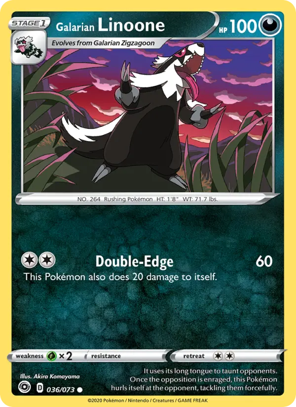 Galarian Linoone Common Pokemon card #36 from Champion's Path