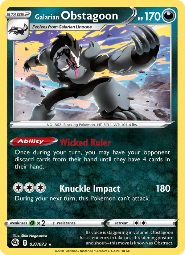 Galarian Obstagoon Holo Rare Pokemon card #37 from Champion's Path