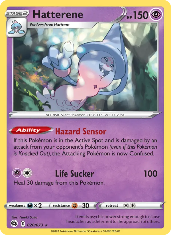 Hatterene Holo Rare Pokemon card #20 from Champion's Path