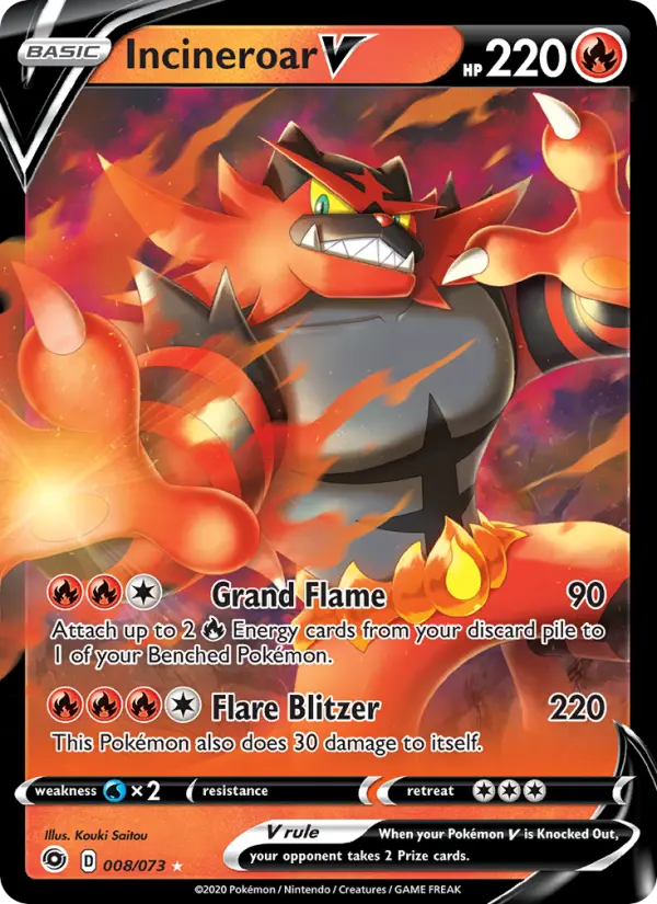 Incineroar V Holo Rare V Pokemon card #8 from Champion's Path