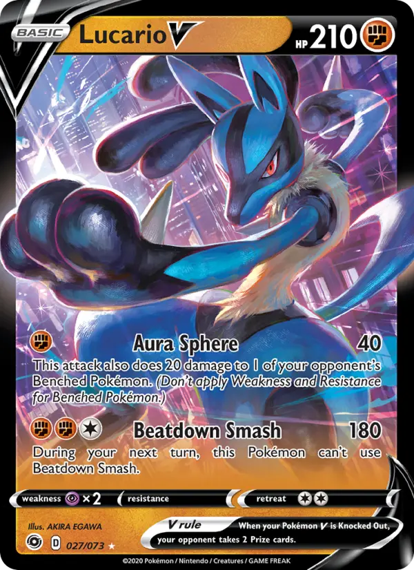 Lucario V Holo Rare V Pokemon card #27 from Champion's Path