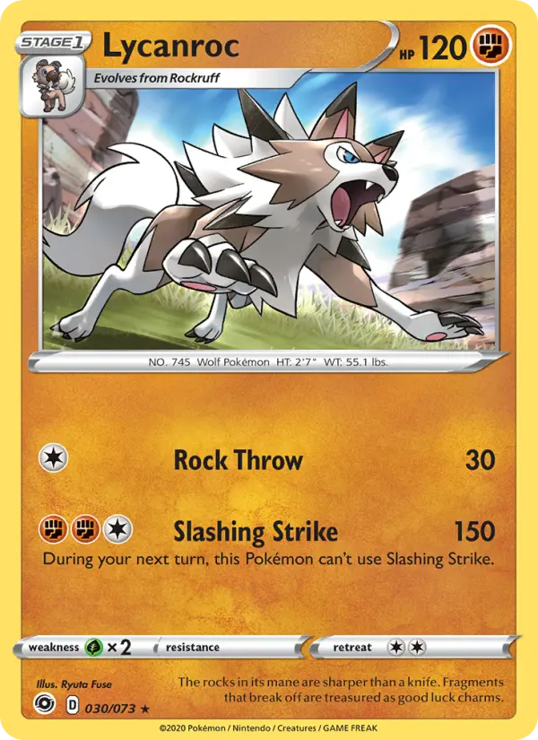 Lycanroc Holo Rare Pokemon card #30 from Champion's Path