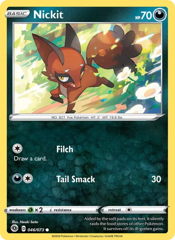 Nickit Common Pokemon card #46 from Champion's Path