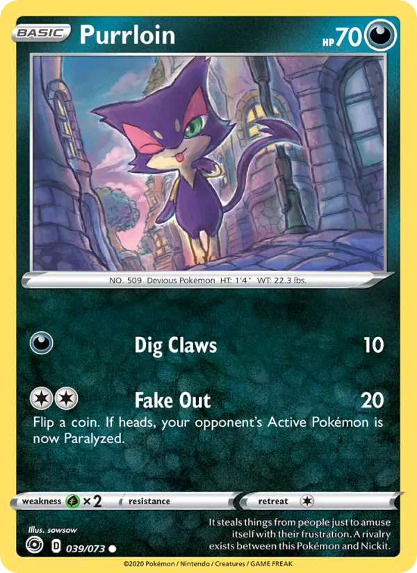Purrloin Common Pokemon card #39 from Champion's Path