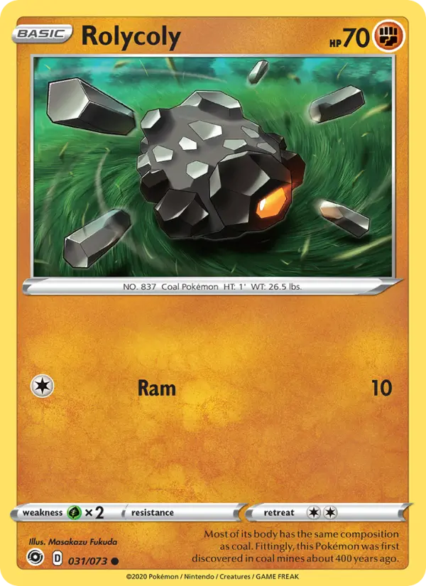 Rolycoly Common Pokemon card #31 from Champion's Path