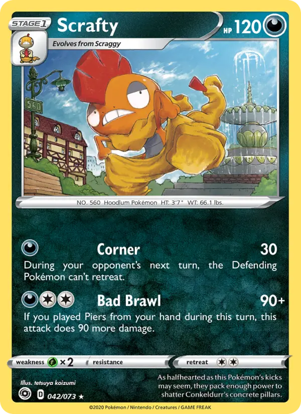Scrafty Holo Rare Pokemon card #42 from Champion's Path