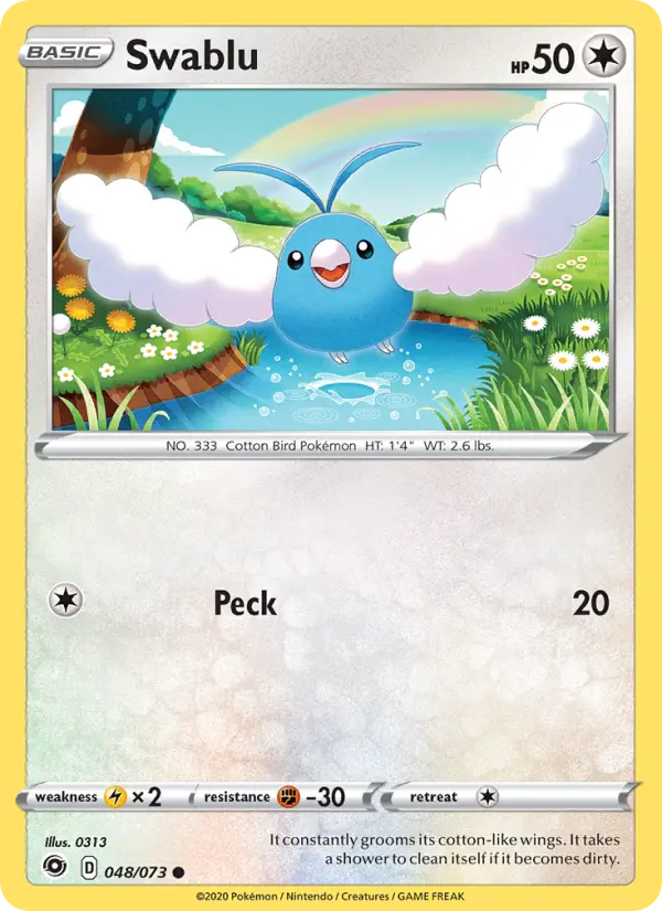 Swablu Common Pokemon card #48 from Champion's Path