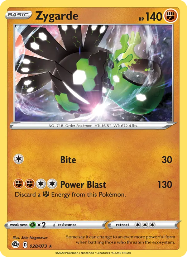 Zygarde Holo Rare Pokemon card #28 from Champion's Path