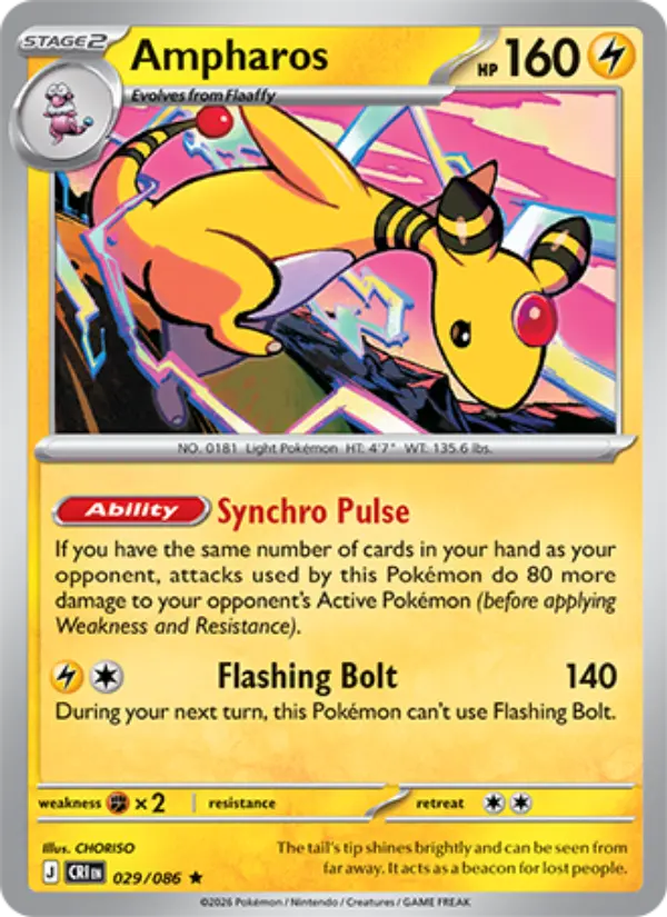 Ampharos Rare Pokemon card #029 from Chaos Rising