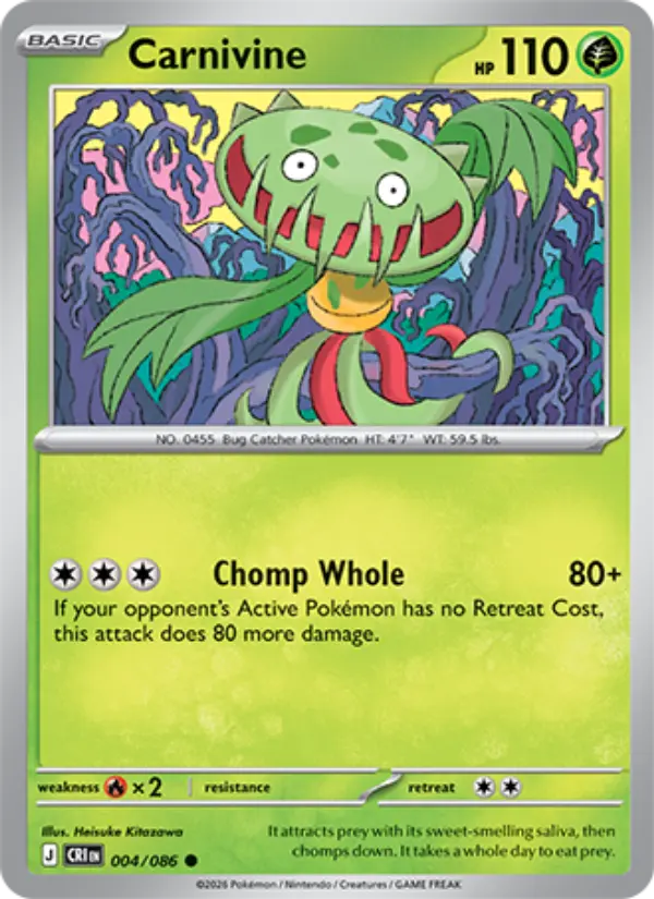 Carnivine Common Pokemon card #004 from Chaos Rising