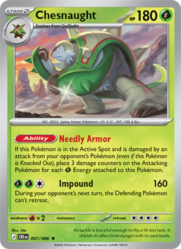 Chesnaught Rare Pokemon card #007 from Chaos Rising