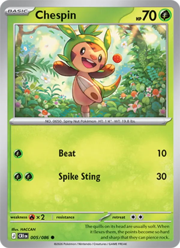 Chespin Common Pokemon card #005 from Chaos Rising
