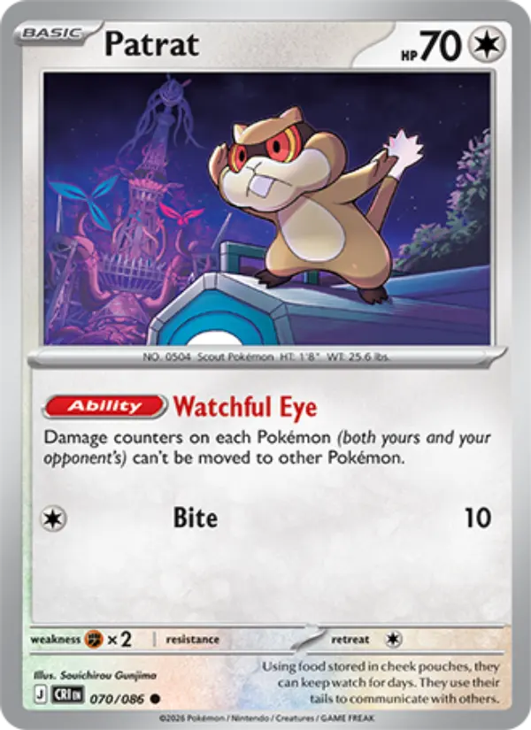 Patrat Common Pokemon card #070 from Chaos Rising