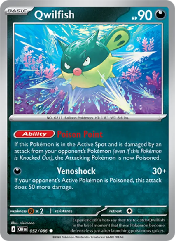 Qwilfish Common Pokemon card #052 from Chaos Rising