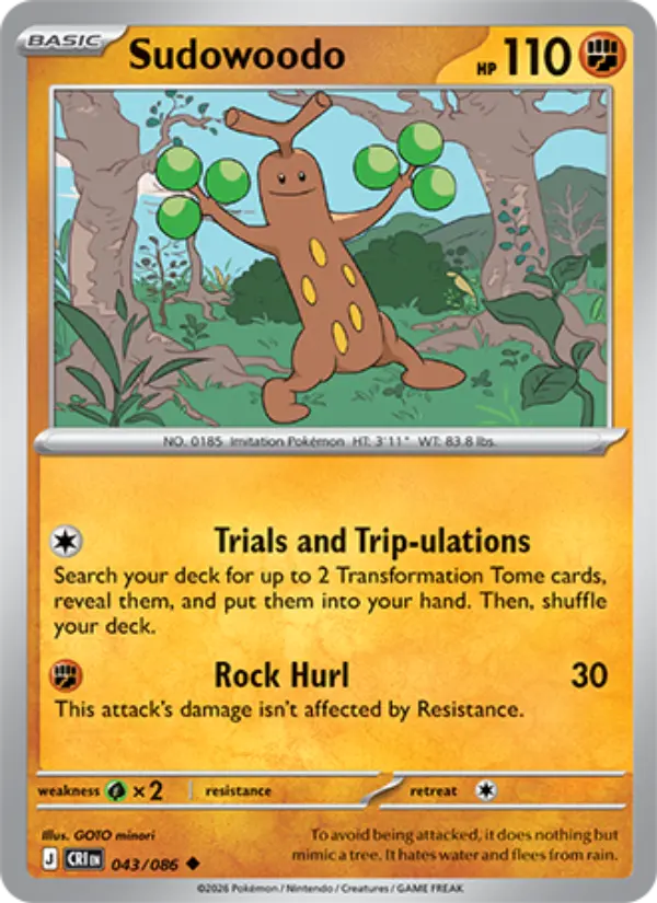 Sudowoodo Uncommon Pokemon card #043 from Chaos Rising