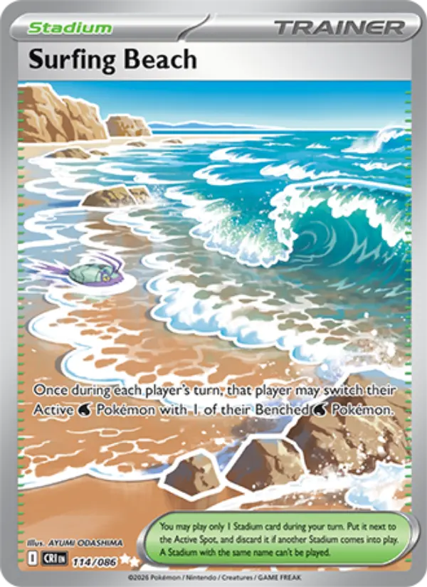 Surfing Beach Ultra Rare Pokemon card #114 from Chaos Rising