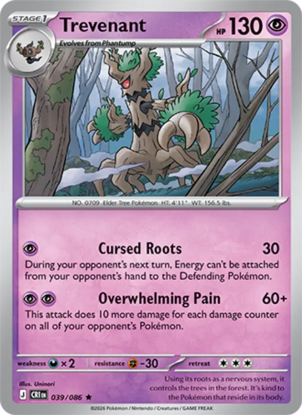 Trevenant Rare Pokemon card #039 from Chaos Rising