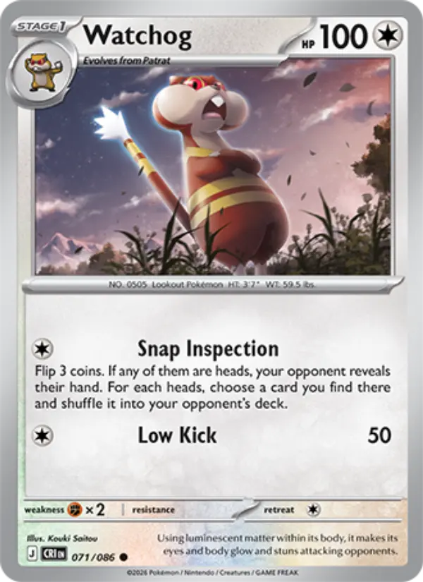 Watchog Common Pokemon card #071 from Chaos Rising