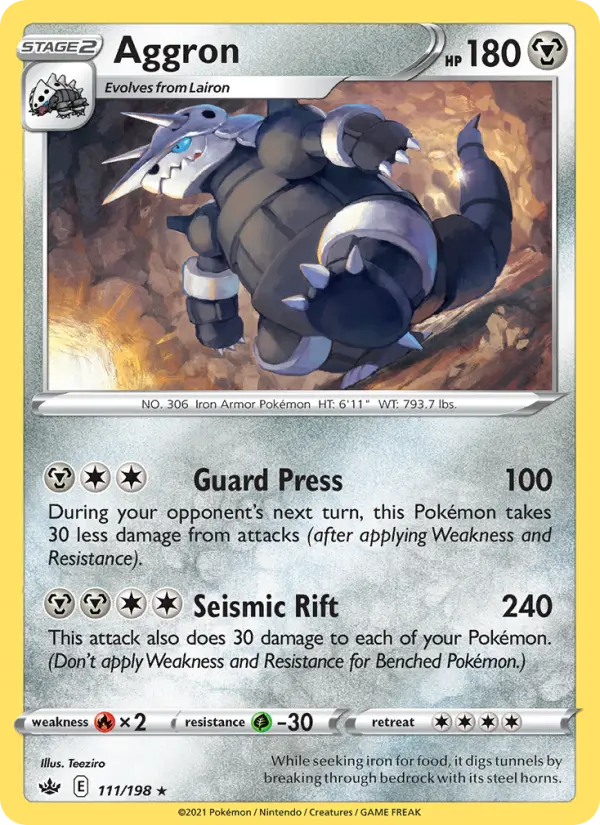 Aggron Rare Pokemon card #111 from Chilling Reign
