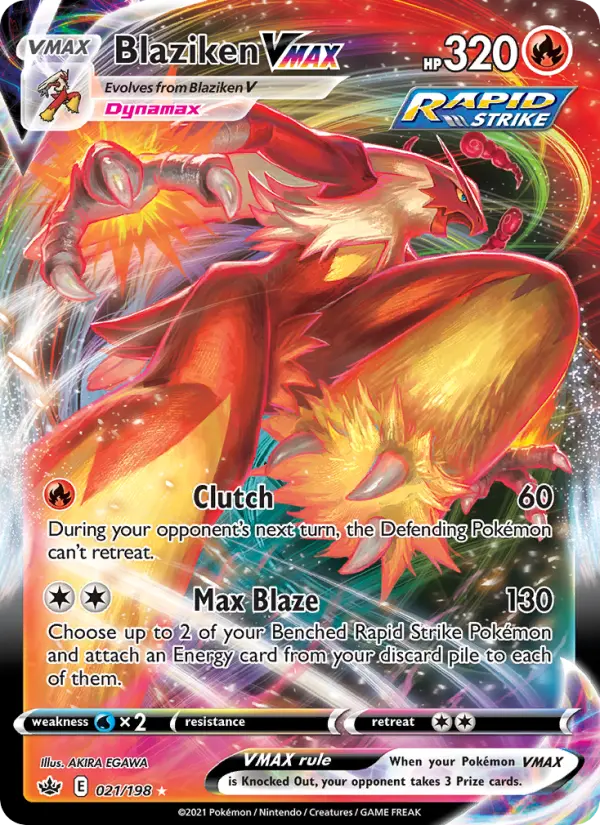 Blaziken VMAX Holo Rare VMAX Pokemon card #21 from Chilling Reign