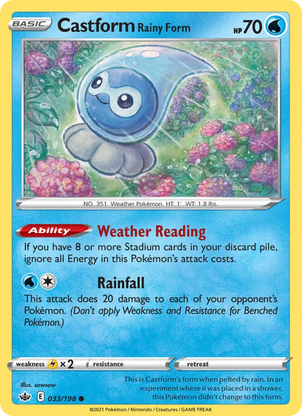 Castform Rainy Form Common Pokemon card #33 from Chilling Reign