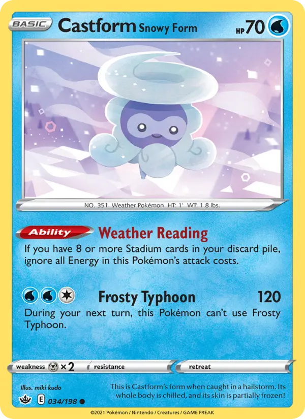 Castform Snowy Form Common Pokemon card #34 from Chilling Reign