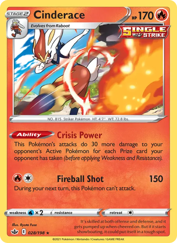 Cinderace Holo Rare Pokemon card #28 from Chilling Reign