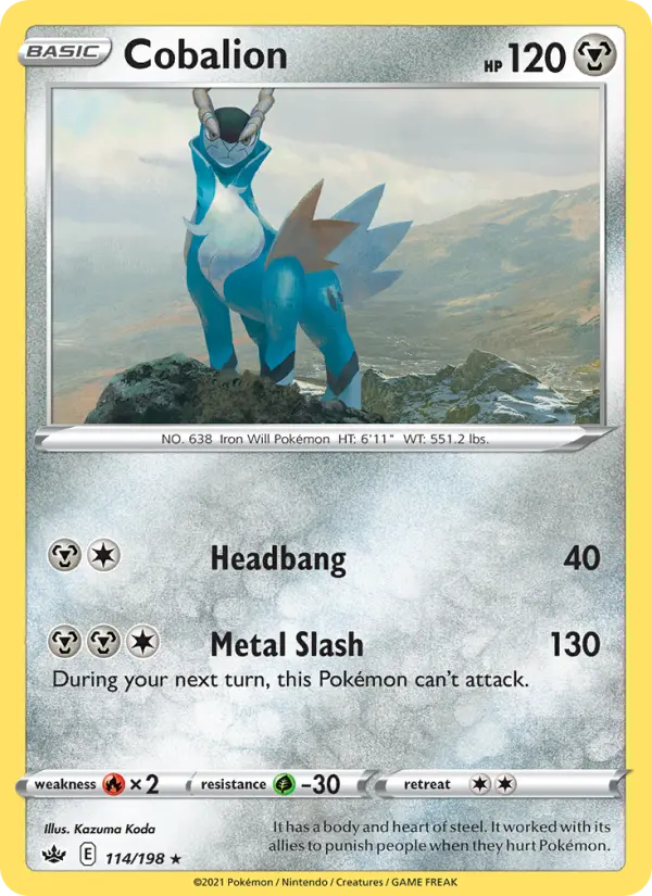 Cobalion Holo Rare Pokemon card #114 from Chilling Reign