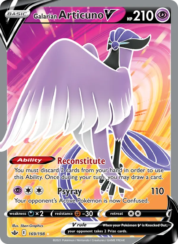 Galarian Articuno V Ultra Rare Pokemon card #169 from Chilling Reign