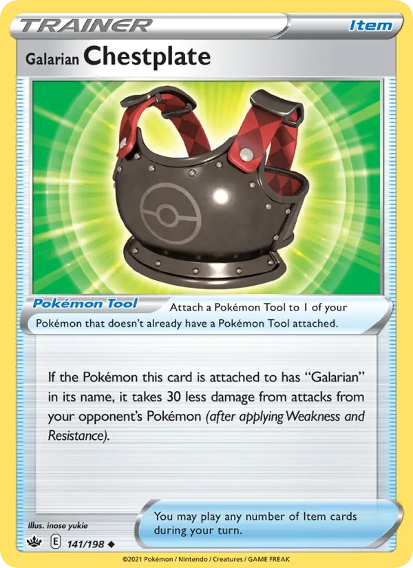 Galarian Chestplate Uncommon Pokemon card #141 from Chilling Reign