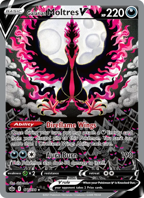 Galarian Moltres V Ultra Rare Pokemon card #177 from Chilling Reign