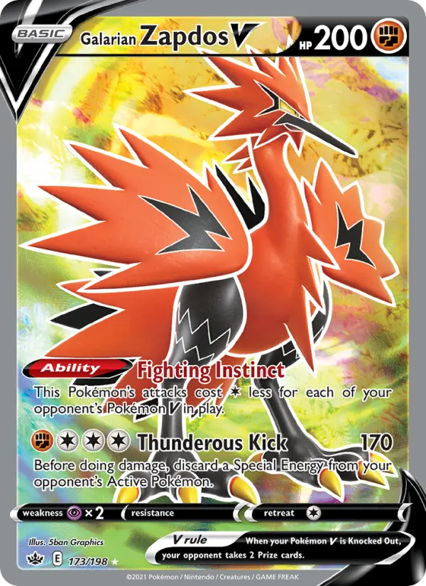 Galarian Zapdos V Ultra Rare Pokemon card #173 from Chilling Reign