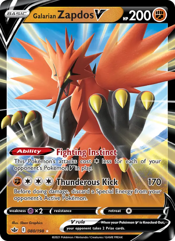 Galarian Zapdos V Holo Rare V Pokemon card #80 from Chilling Reign