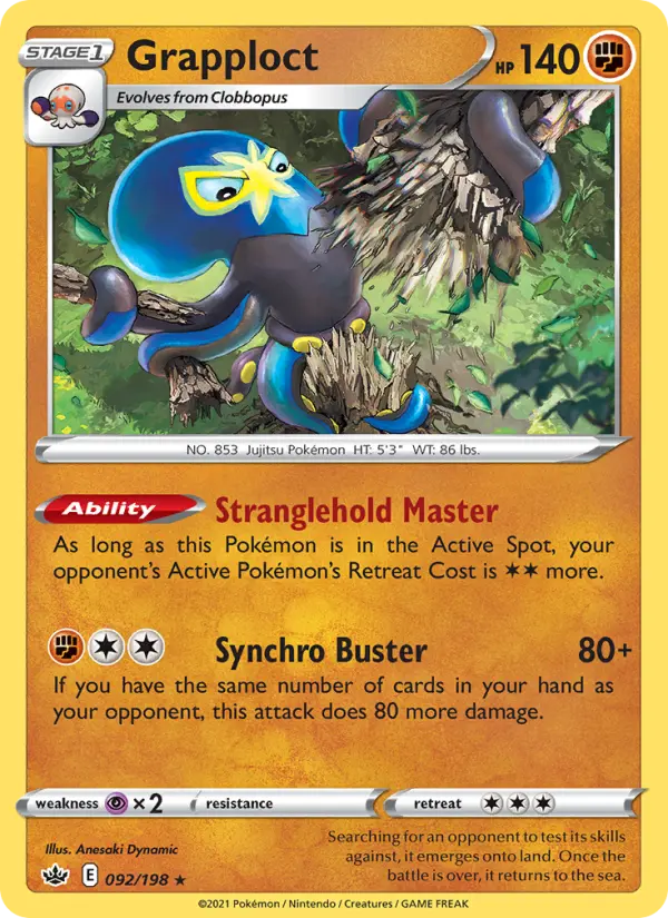 Grapploct Holo Rare Pokemon card #92 from Chilling Reign