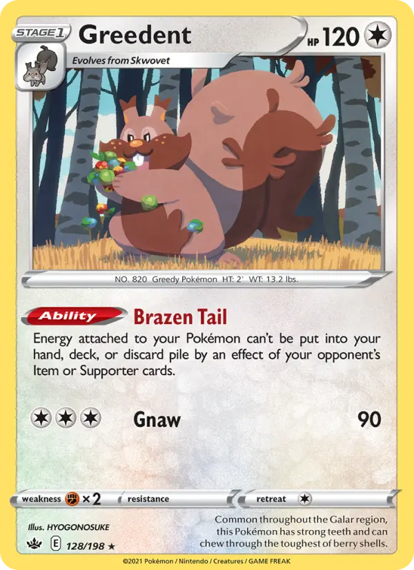 Greedent Holo Rare Pokemon card #128 from Chilling Reign