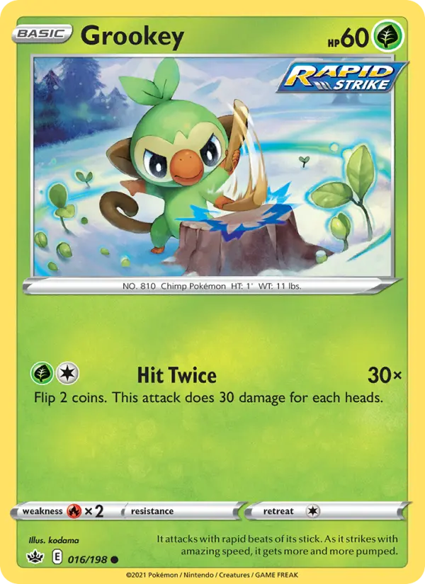 Grookey Common Pokemon card #16 from Chilling Reign
